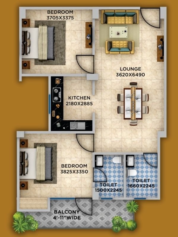 Dream Galaxy 3 BHK Floor Plan